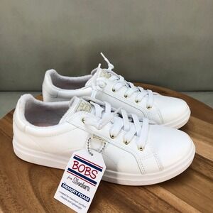 BOBS from Skechers D'Vine Memory Foam White Leather Lace Up Sneakers Womens 9.5